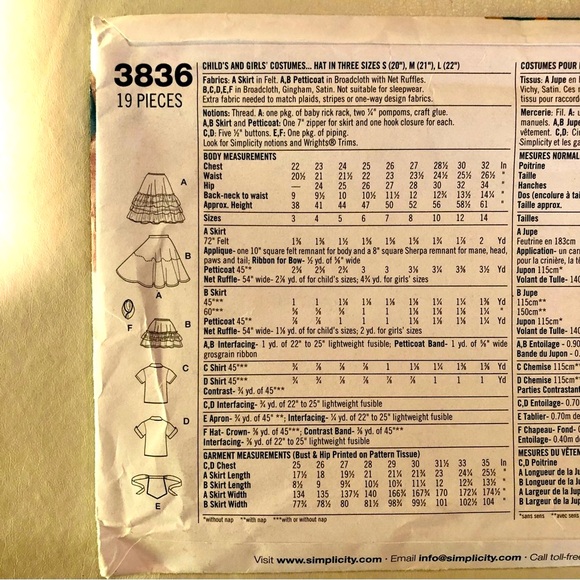 Simplicity 3836 Child’s Poodle Skirt Costume Uncut Sewing Pattern (3,4,5,6) - Picture 7 of 11